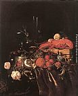 Jan Davidsz De Heem Canvas Paintings - Still-Life with Fruit, Flowers, Glasses and Lobster